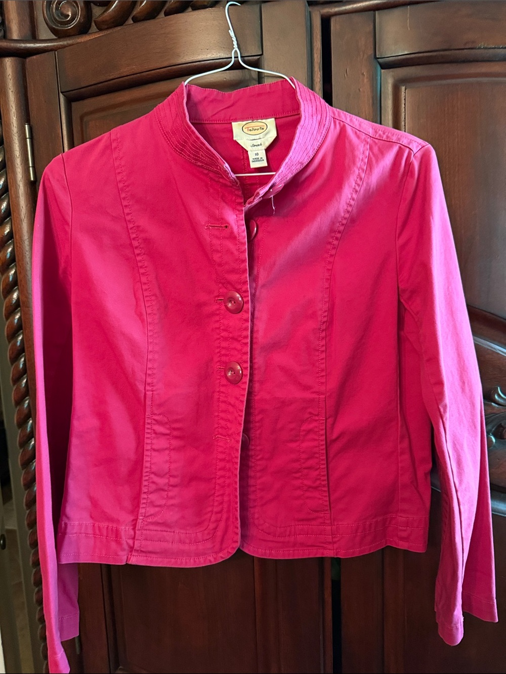Talbots Bright Pink Cotton Button-Front Blazer